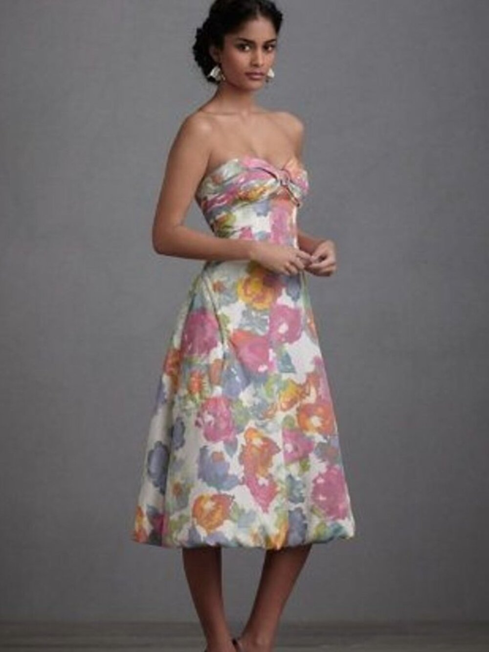 Anthropologie BHLDN Midi Dress Floral Silk Wedding Size 12 Pockets
